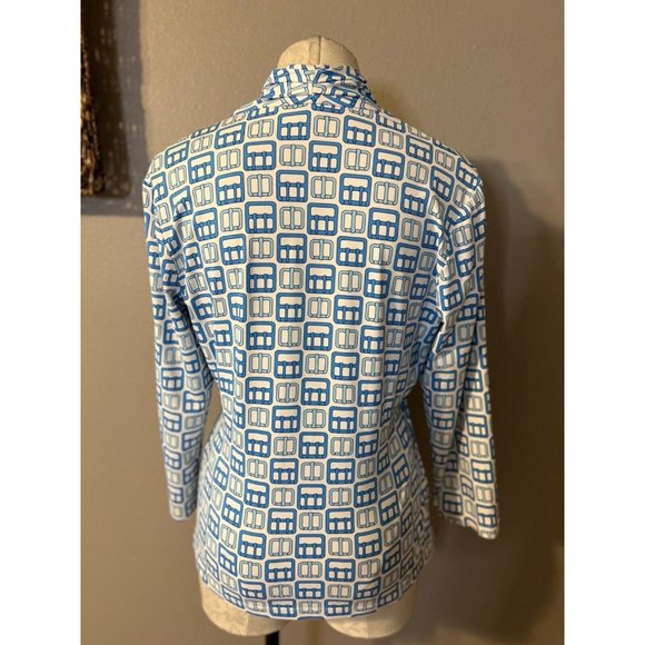 J. McLaughlin Womens Top M Medium Blue White 3/4 Long Sleeve Stretch Washable - Picture 6 of 9